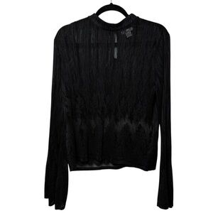 Bar III Blouse Women's Sheer Black Top Mock Neck Bell Sleeve NWT Black SZ L Y2K